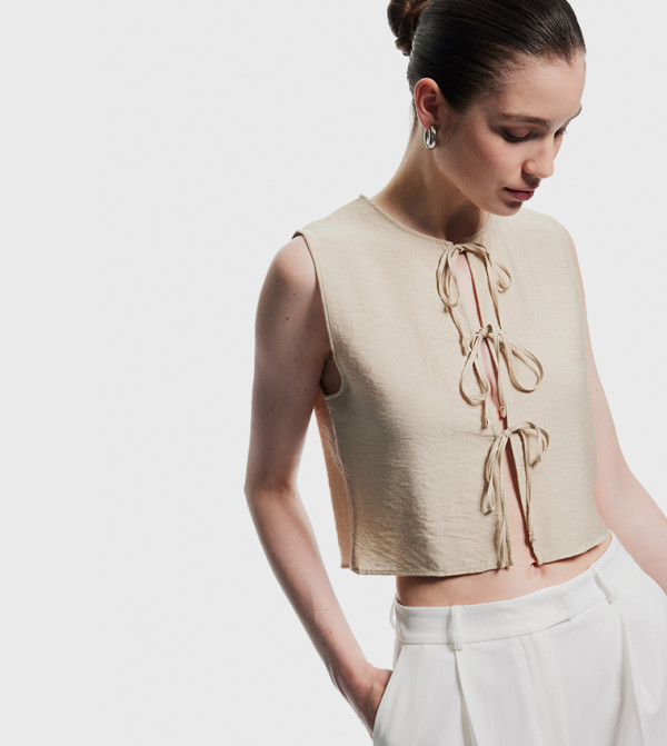 Tie Front Crew Neck Vest