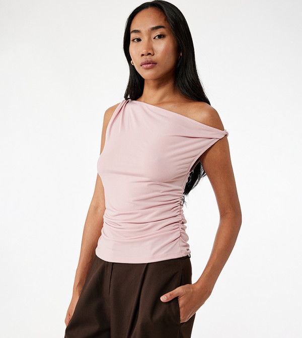 Solid Asymmetric Neck Sleeveless Top