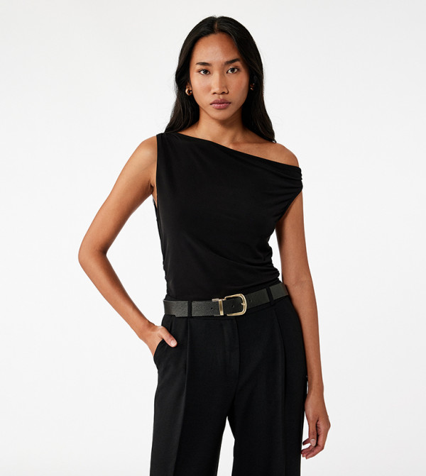 Solid Asymmetric Neck Sleeveless Top