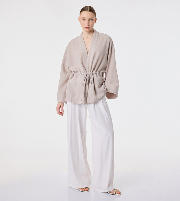 Solid Drawstring Kimono Top