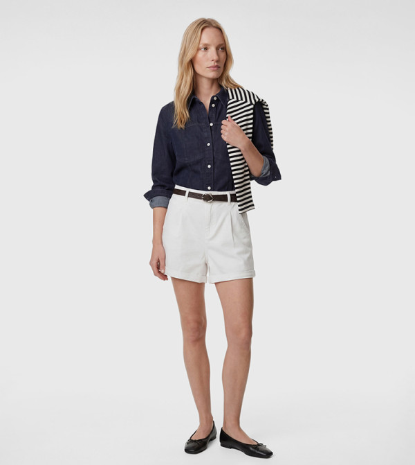 Solid Pleated Casual Shorts