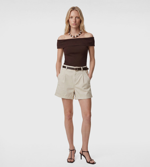 Solid Belted Casual Shorts