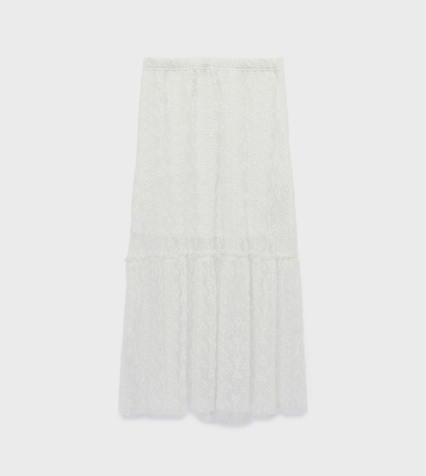 Elastic Waist Lace Midi Skirt