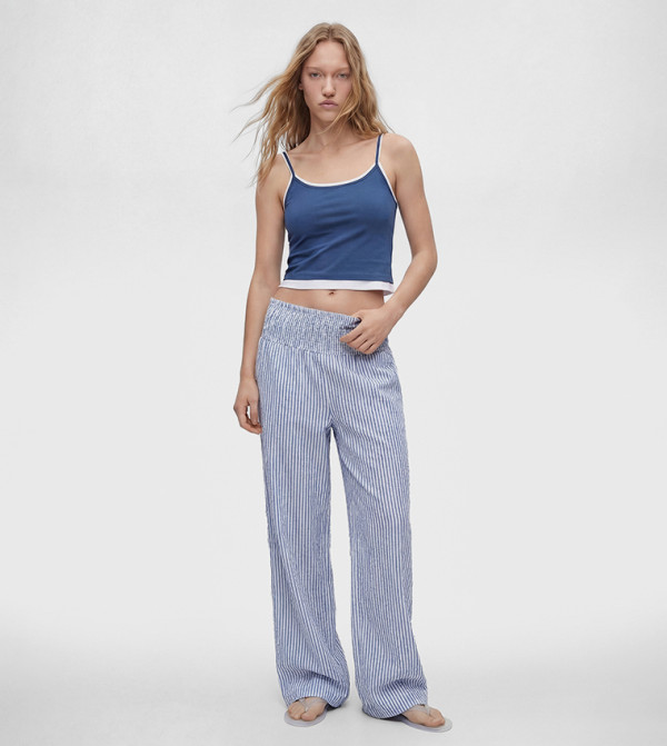 Striped Smocked Waistband Wide Leg Trousers