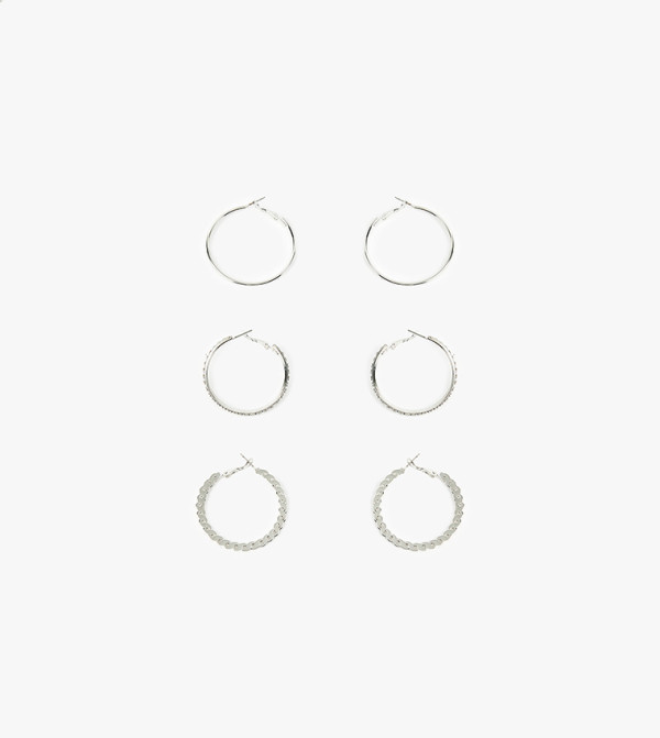 3-Pack Silver-Tone Hoop Earrings Set