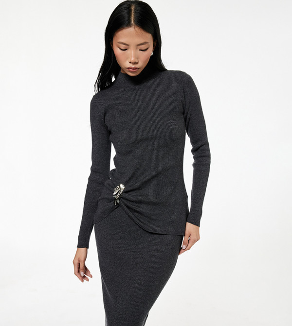 Ribbed High Neck Sweater