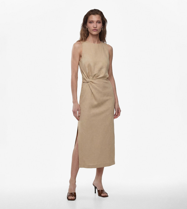 Solid Knot Cut-Out Sheath Midi Dress