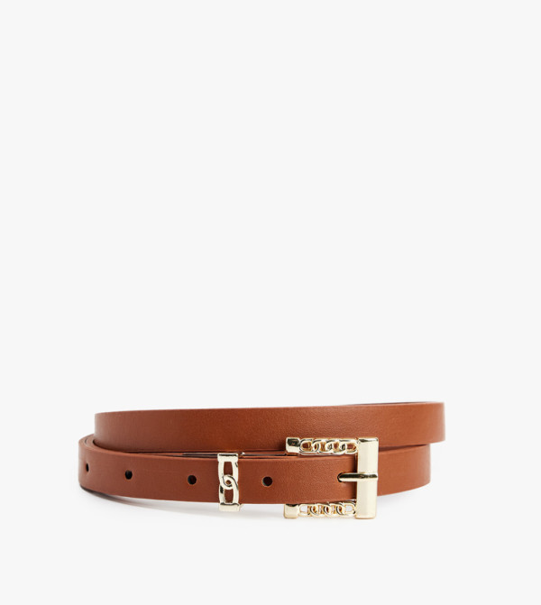 Faux Leather Buckle Slim Belt