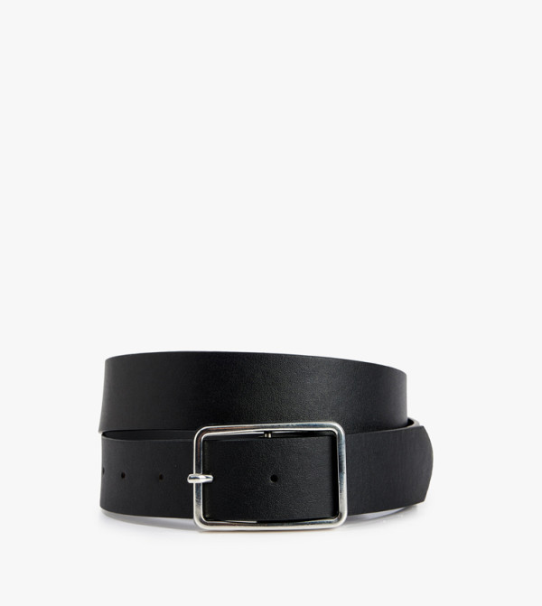 Faux Leather Buckle Slim Belt