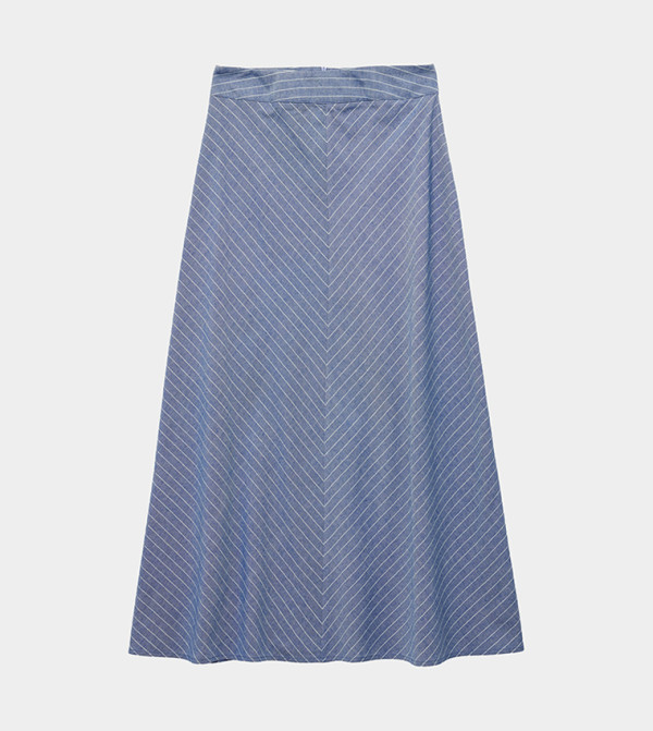Striped Elastic Waist Midi Skirt