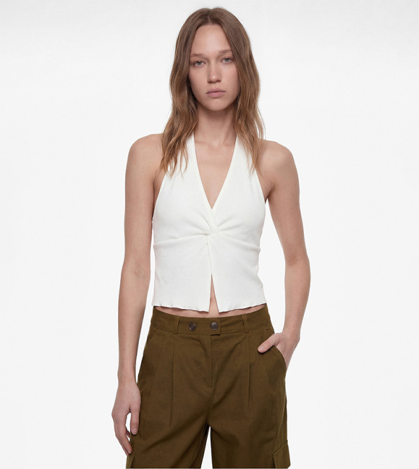 Textured Halterneck Crop Top