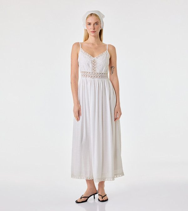 Lace Trim V-Neck Empire Midaxi Dress