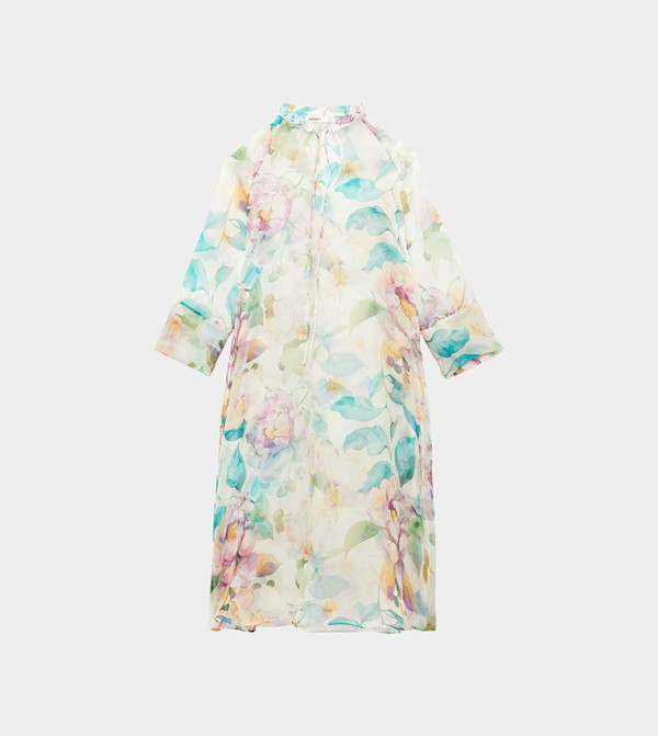 Floral Printed Long Sleeves Chiffon Midi Dress