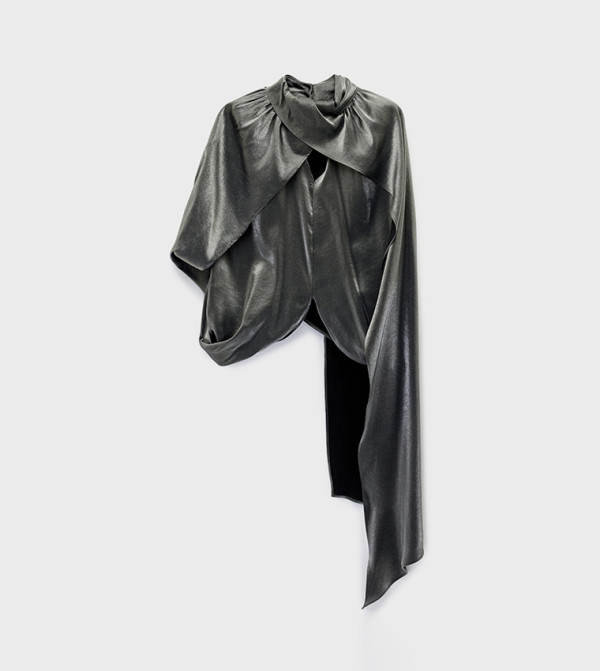 Sleeveless High Neck Satin Cape Top