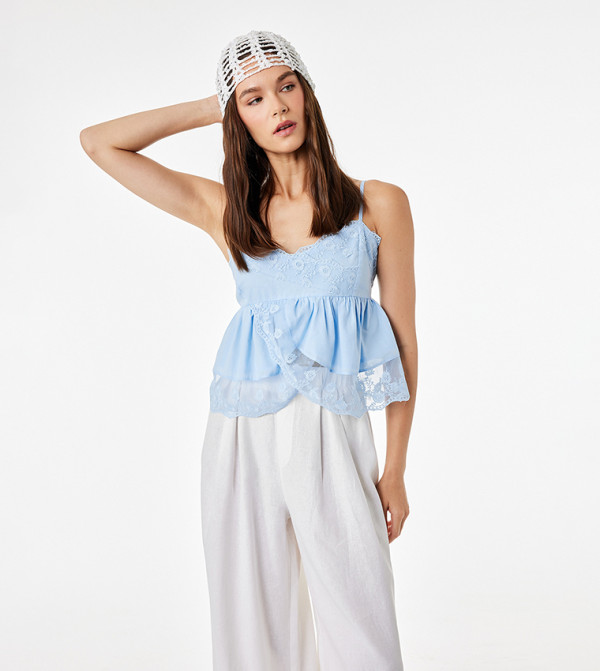 Lace Embellished Sweetheart Neck Peplum Top