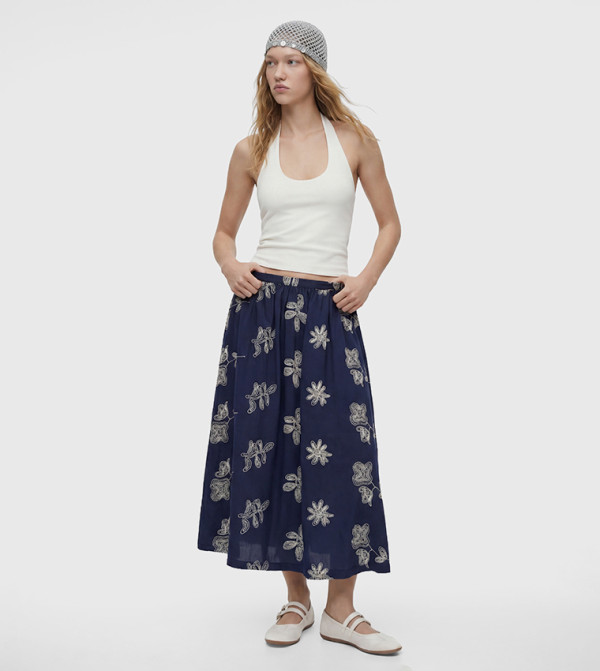 Embroidered A-Line Midaxi Skirt