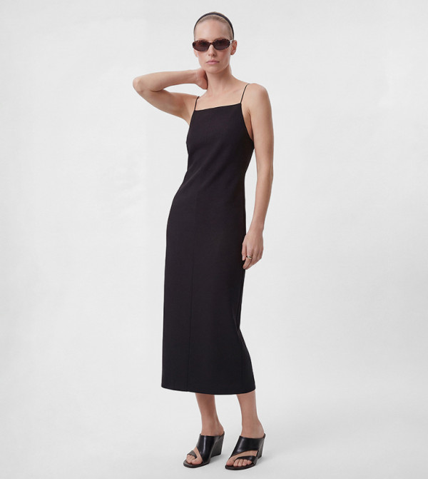 Solid Square Neck Bodycon Midi Dress