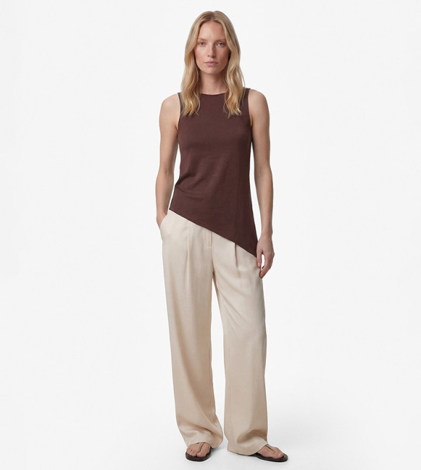 Solid Asymmetric Tie-Back Sleeveless Top