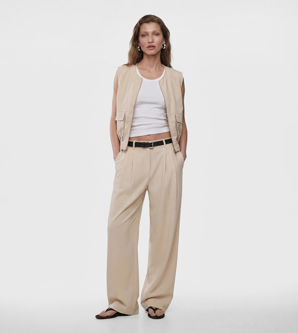 Solid Pleated Wide Leg Trousers