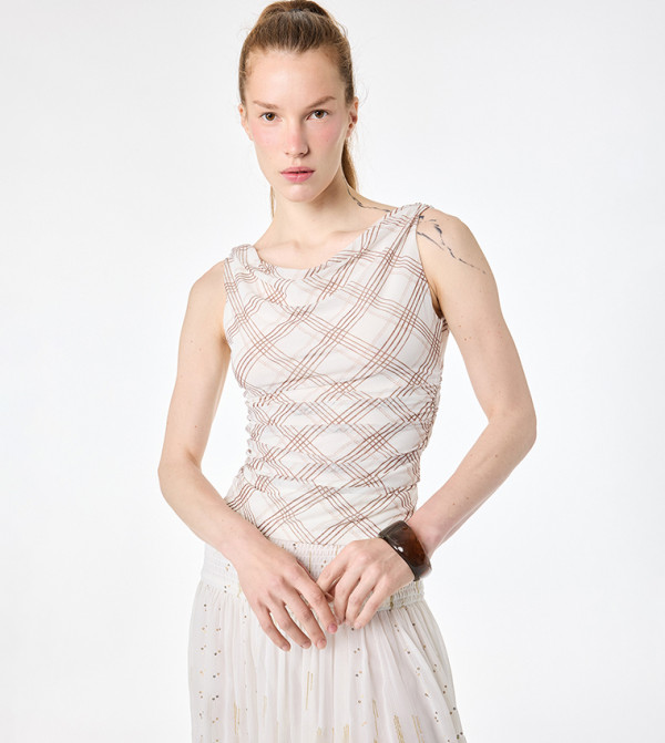 Check Off Shoulder Sleeveless Top