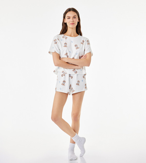 Printed Short Sleeves Shorty Pyjama Set