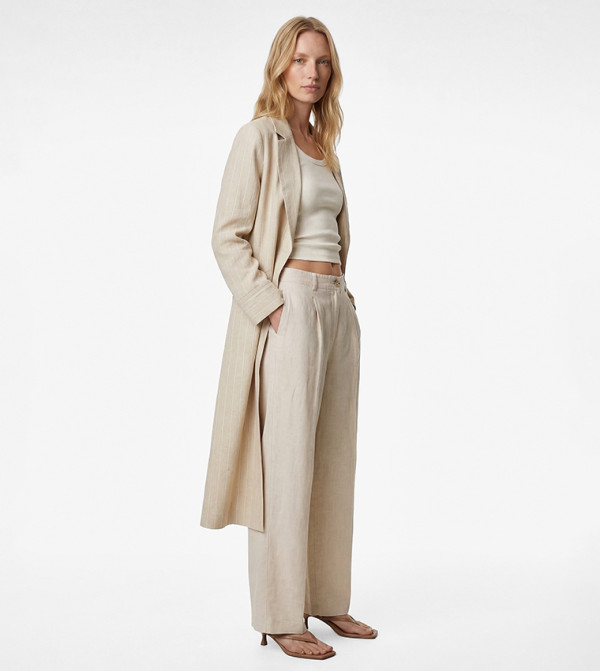 Striped Lapel Collar Overcoat