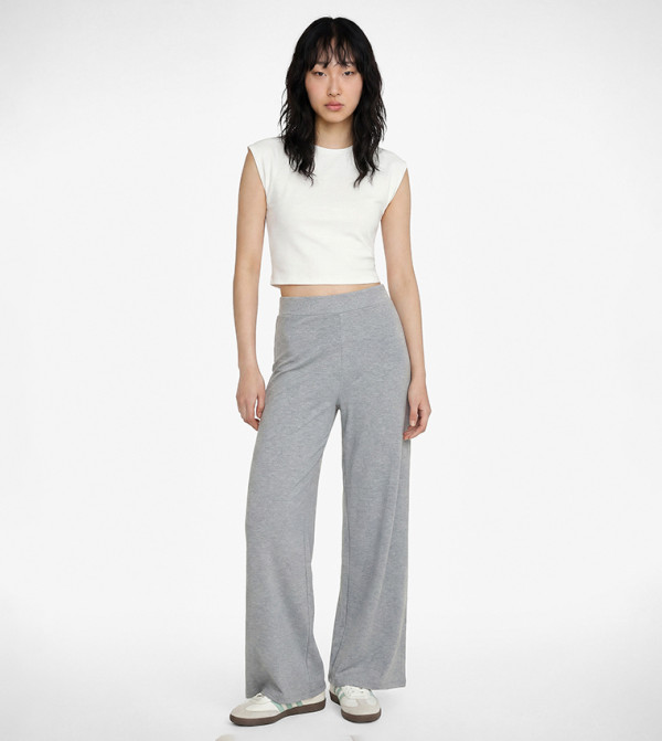 Solid High Rise Wide Leg Trousers