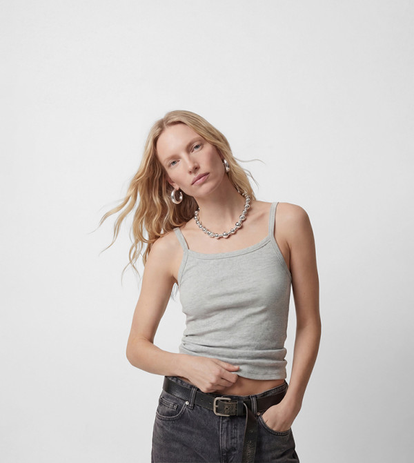 Ribbed Square Neck Sleeveless Top