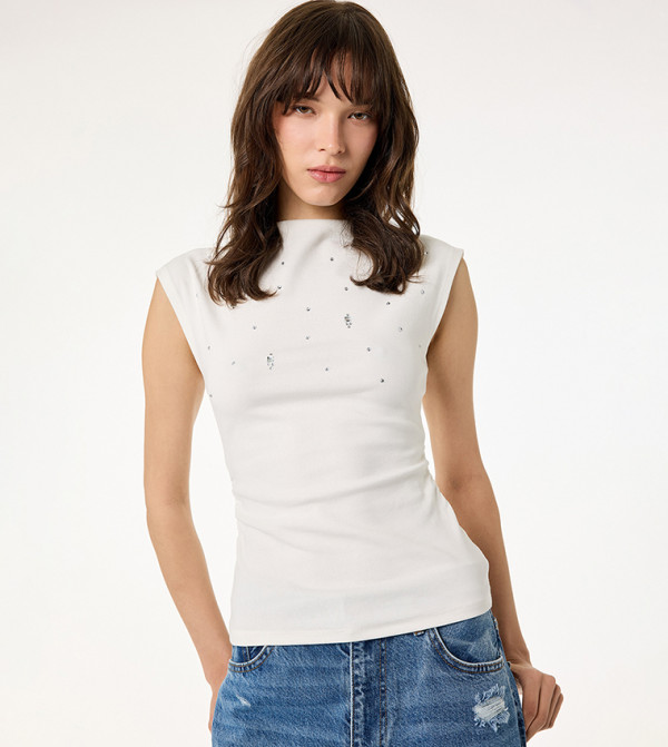 Embellished Crystal High Neck Top