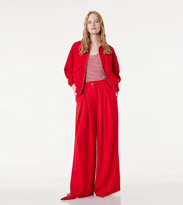 Solid Pleated Wide Leg Trousers