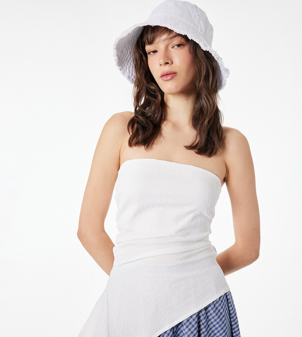 Textured Strapless Asymmetric Top