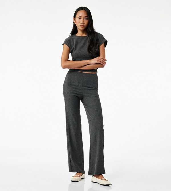 Textured Mid Rise Wide Leg Trousers
