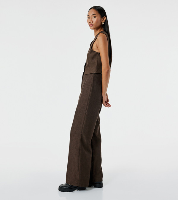Solid High Rise Wide Leg Trousers