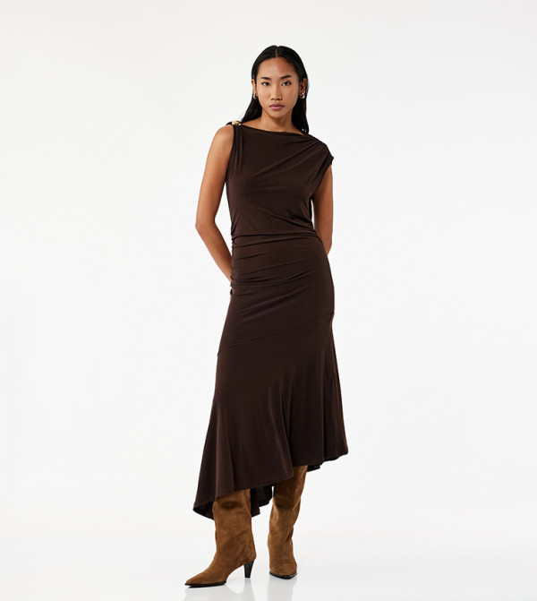 Solid Asymmetric Bodycon Midi Dress