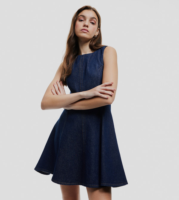 Solid Scoop Neck Fit and Flare Mini Dress
