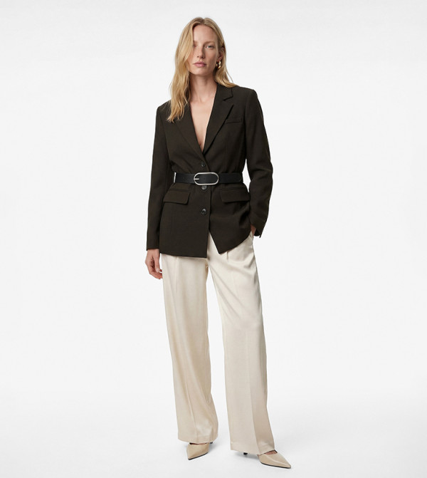 Solid Lapel Collar Long Sleeves Blazer