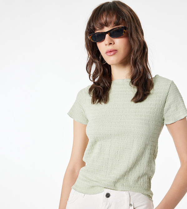 Textured Boat Neck T-Shirt