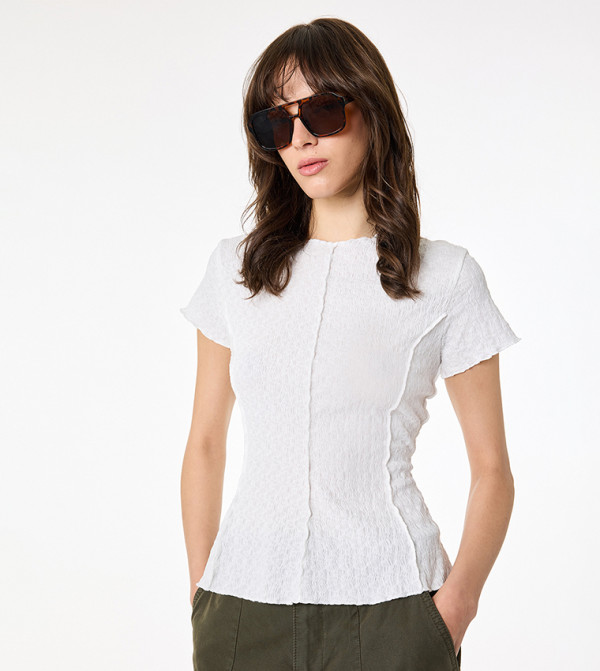 Textured Crew Neck Top