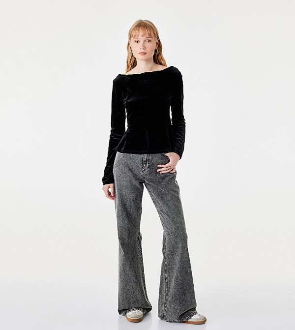 Solid Boat Neck Peplum Top