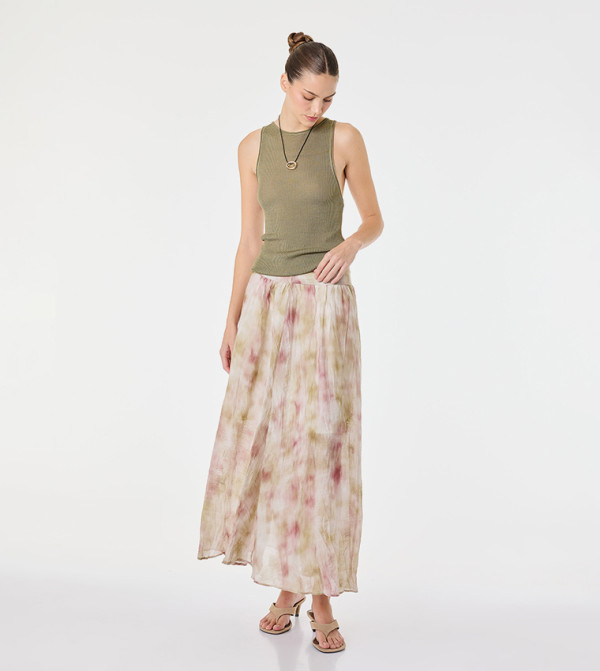 Tie-Dye Flared Midi Skirt