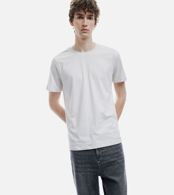 Solid Crew Neck Cotton T-Shirt