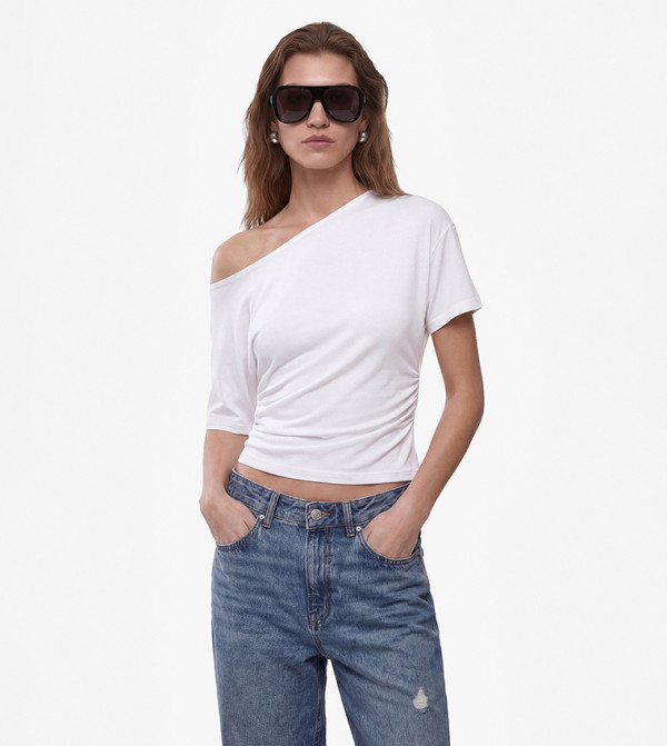 Solid Off Shoulder Slim Fit T-Shirt