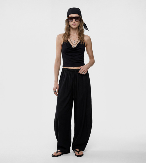 Solid Linen Loose Fit Trousers