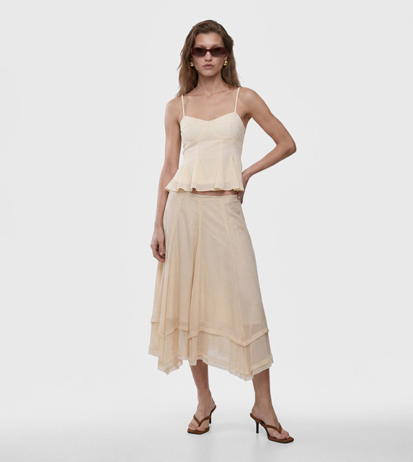 Solid Layered Midi Skirt
