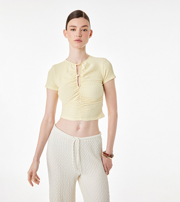 Textured Keyhole Neck Top
