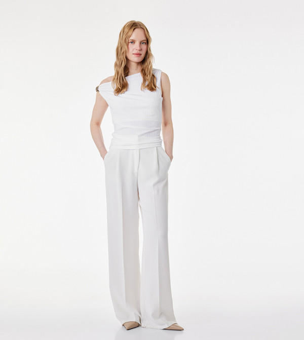 Solid Asymmetric Gold-Tone Sleeveless Top