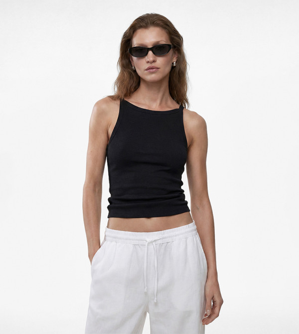 Ribbed Halterneck Cropped Top