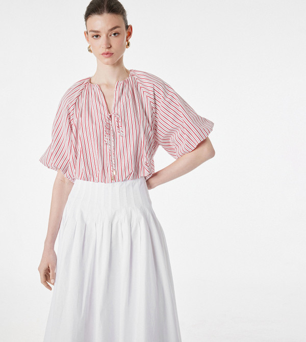 Striped Tie-Up V-Neck Top
