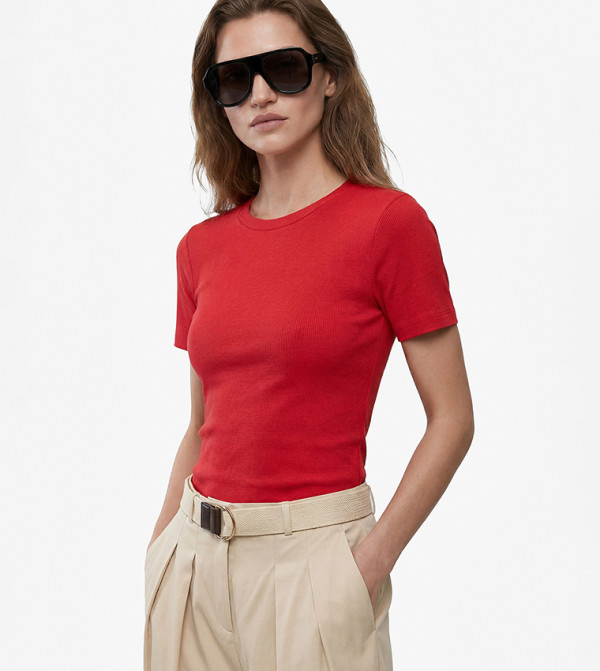Ribbed Crew Neck Slim Fit T-Shirt