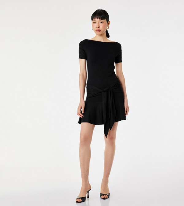 Solid Boat Neck Bodycon Mini Dress